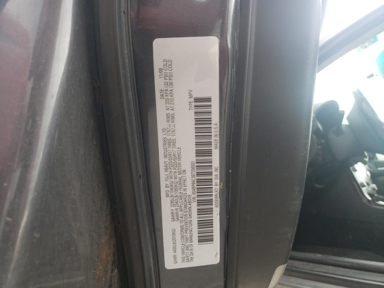 Photo 10 from auction – 2009 SUBARU OUTBACK 2. with VIN 4S4BP66C397336931