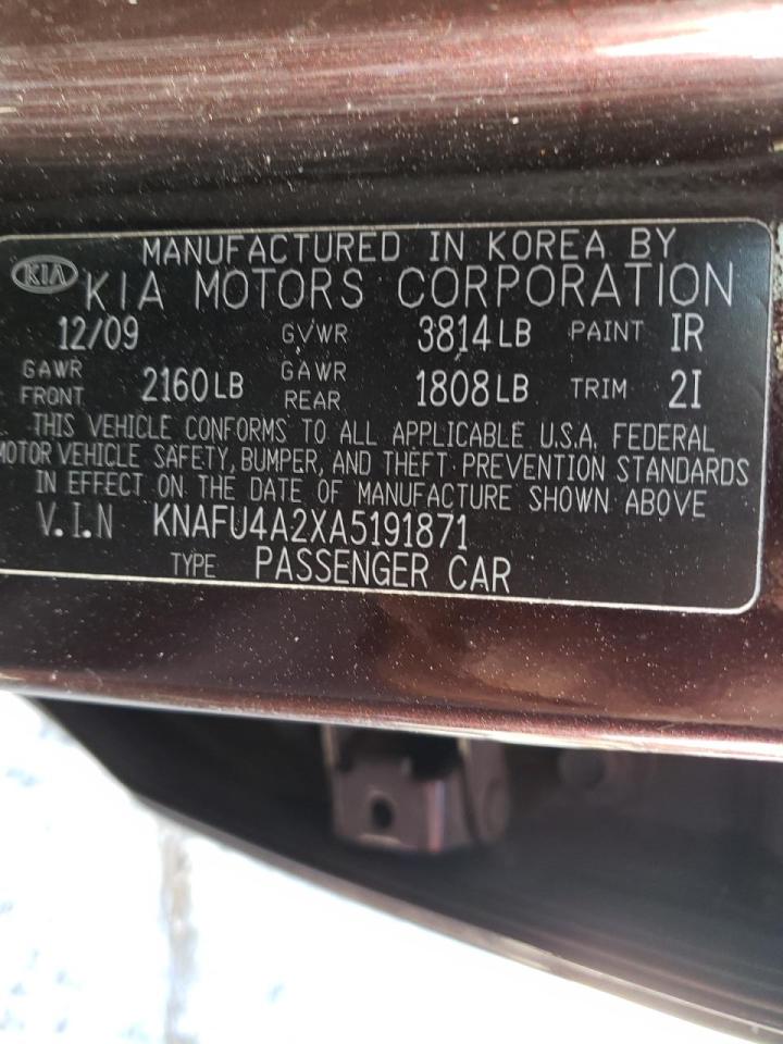 Photo 10 from auction – 2010 KIA FORTE EX with VIN KNAFU4A2XA5191871