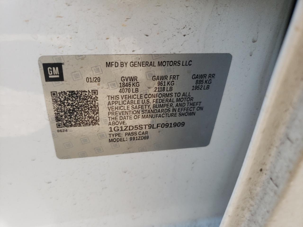 Photo 10 from auction – 2020 CHEVROLET MALIBU LT with VIN 1G1ZD5ST9LF091909