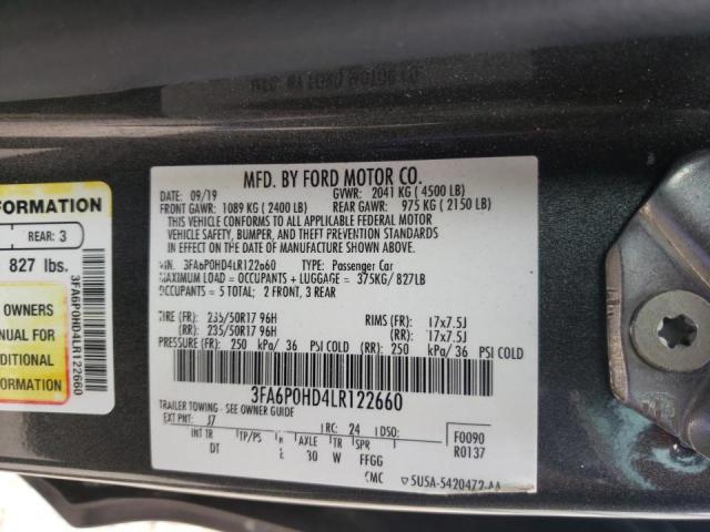 Photo 10 from auction – 2020 FORD FUSION SE with VIN 3FA6P0HD4LR122660