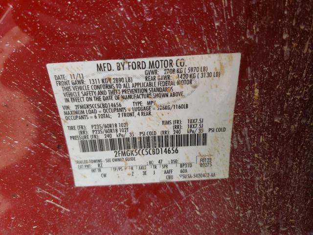 Photo 10 from auction – 2012 FORD FLEX SEL with VIN 2FMGK5CC5CBD14656
