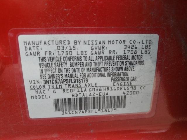 Photo 10 from auction – 2015 NISSAN VERSA S with VIN 3N1CN7AP5FL918179
