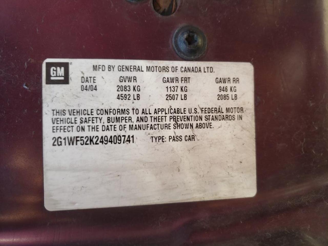 Photo 10 from auction – 2004 CHEVROLET IMPALA with VIN 2G1WF52K249409741