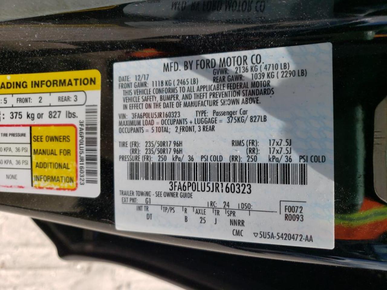 Photo 10 from auction – 2018 FORD FUSION SE with VIN 3FA6P0LU5JR160323