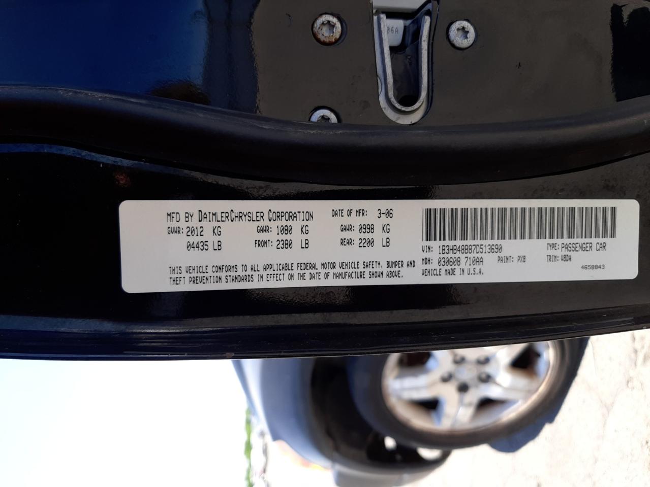 Photo 10 from auction – 2007 DODGE CALIBER SX with VIN 1B3HB48B87D513690