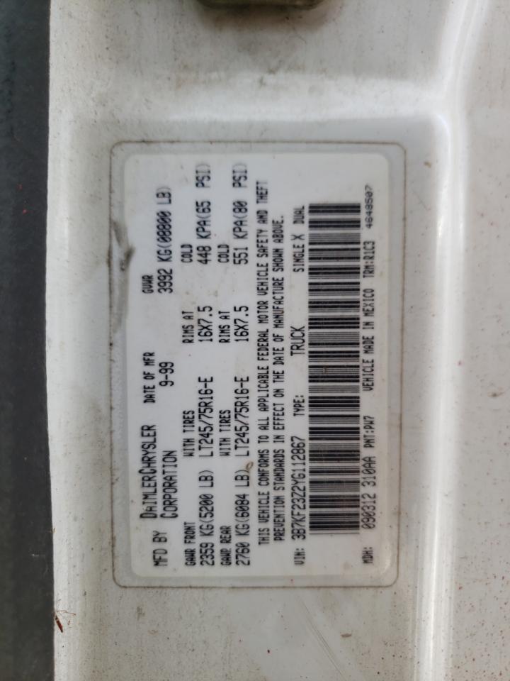 Photo 10 from auction – 2000 DODGE RAM 2500 with VIN 3B7KF23Z2YG112867