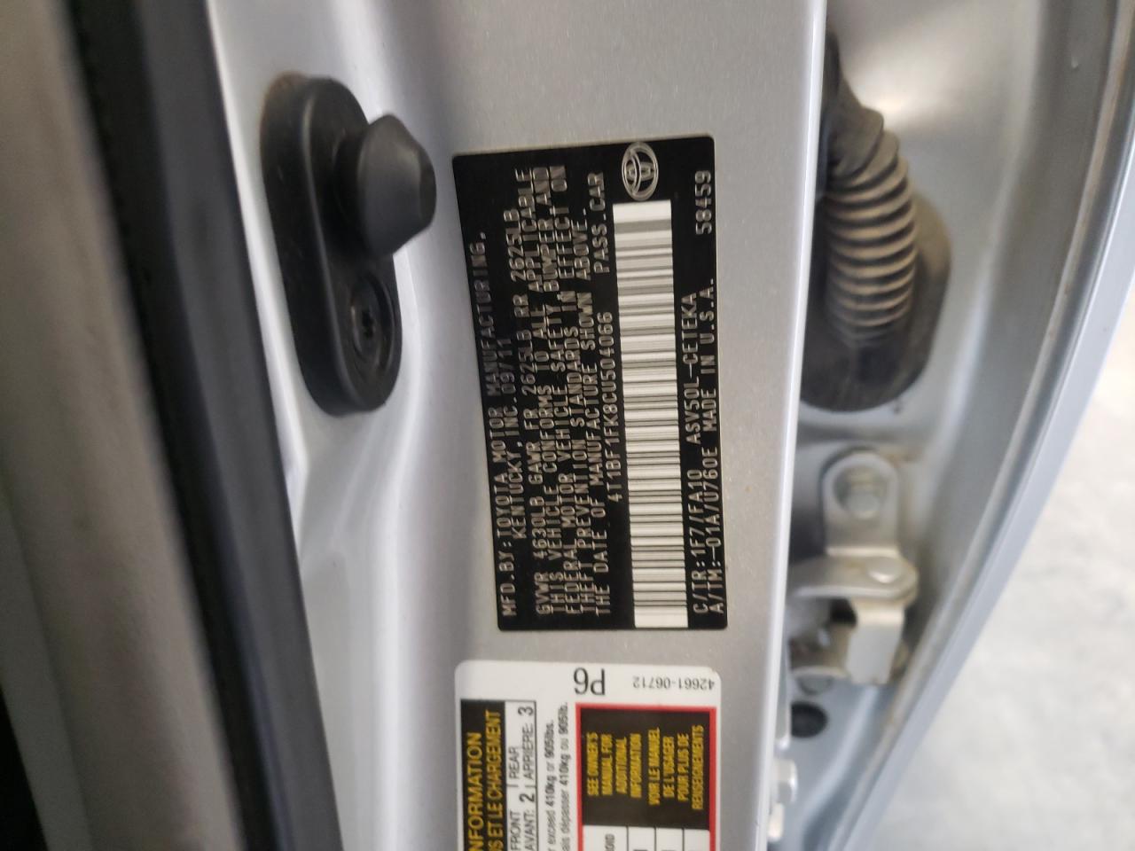 Photo 10 from auction – 2012 TOYOTA CAMRY BASE with VIN 4T1BF1FK8CU504066