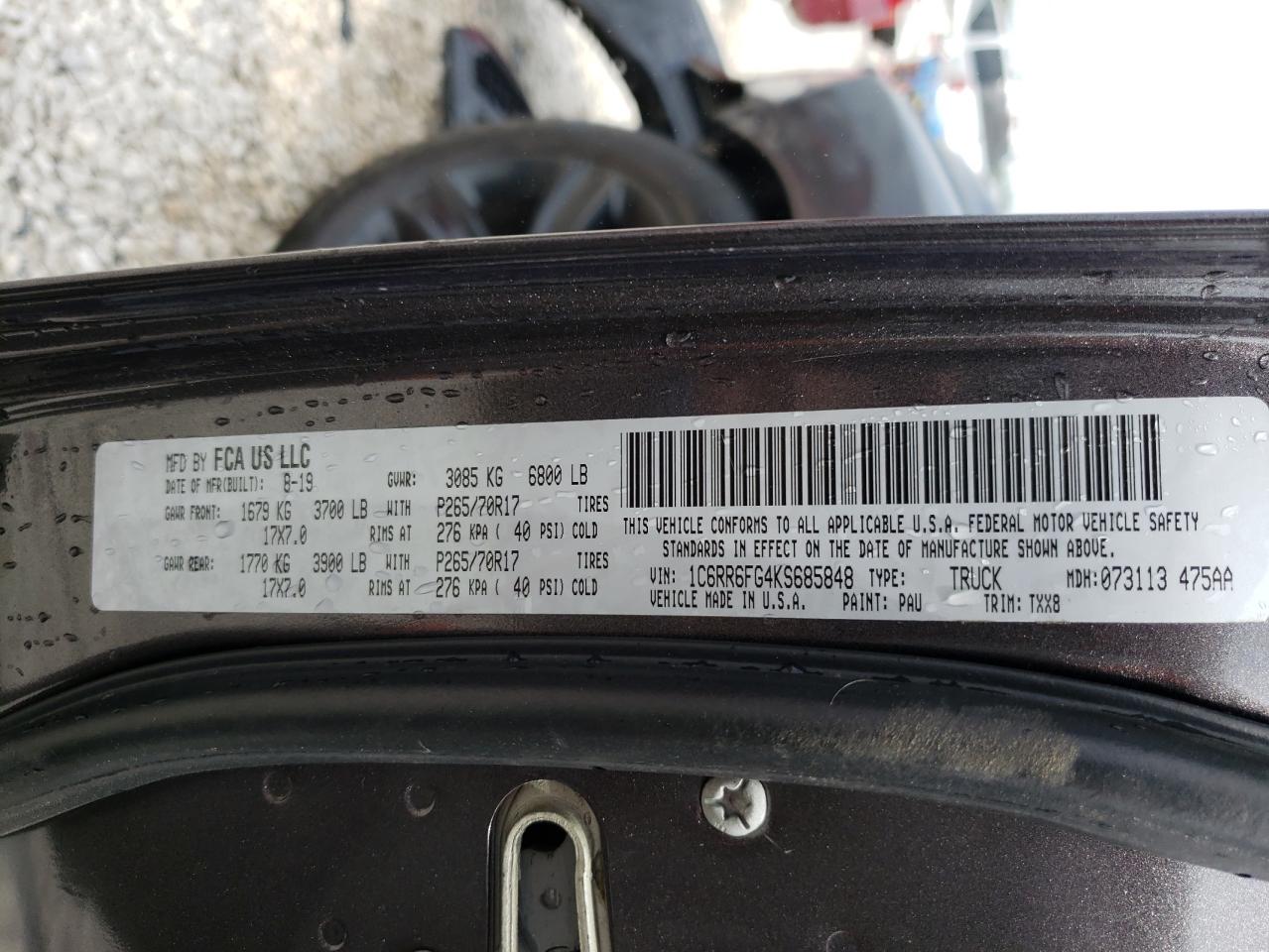 Photo 11 from auction – 2019 RAM 1500 CLASS with VIN 1C6RR6FG4KS685848