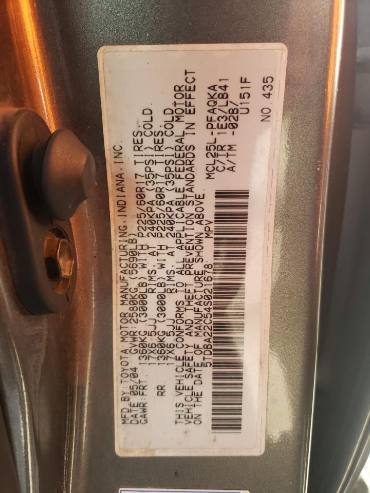 Photo 10 from auction – 2004 TOYOTA SIENNA XLE with VIN 5TDBA22C54S021678