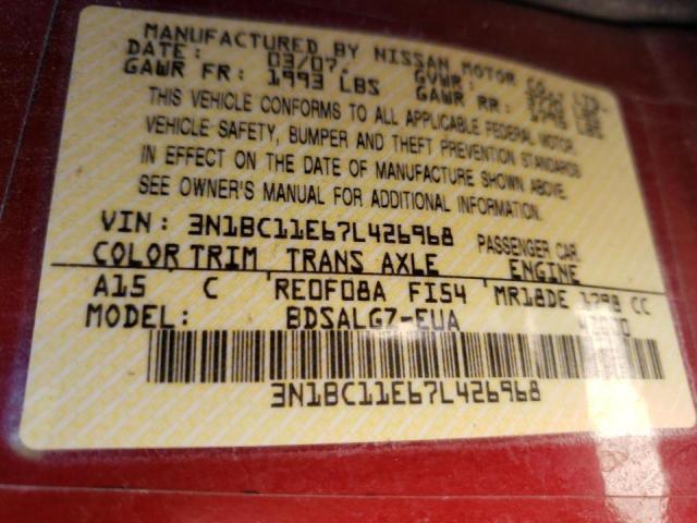 Photo 10 from auction – 2007 NISSAN VERSA S with VIN 3N1BC11E67L426968