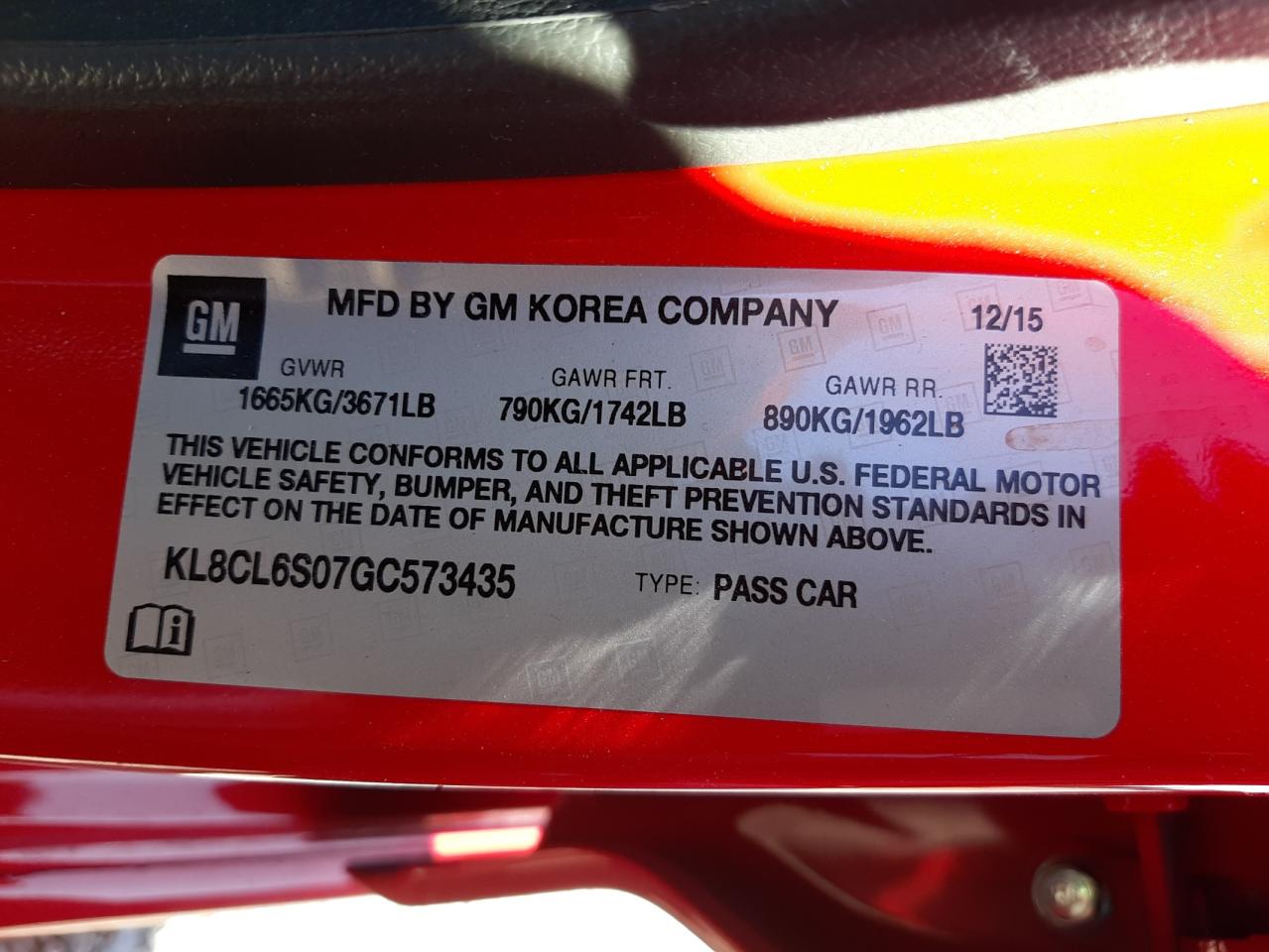 Photo 19 from auction – 2016 CHEVROLET SPARK EV 2 with VIN KL8CL6S07GC573435