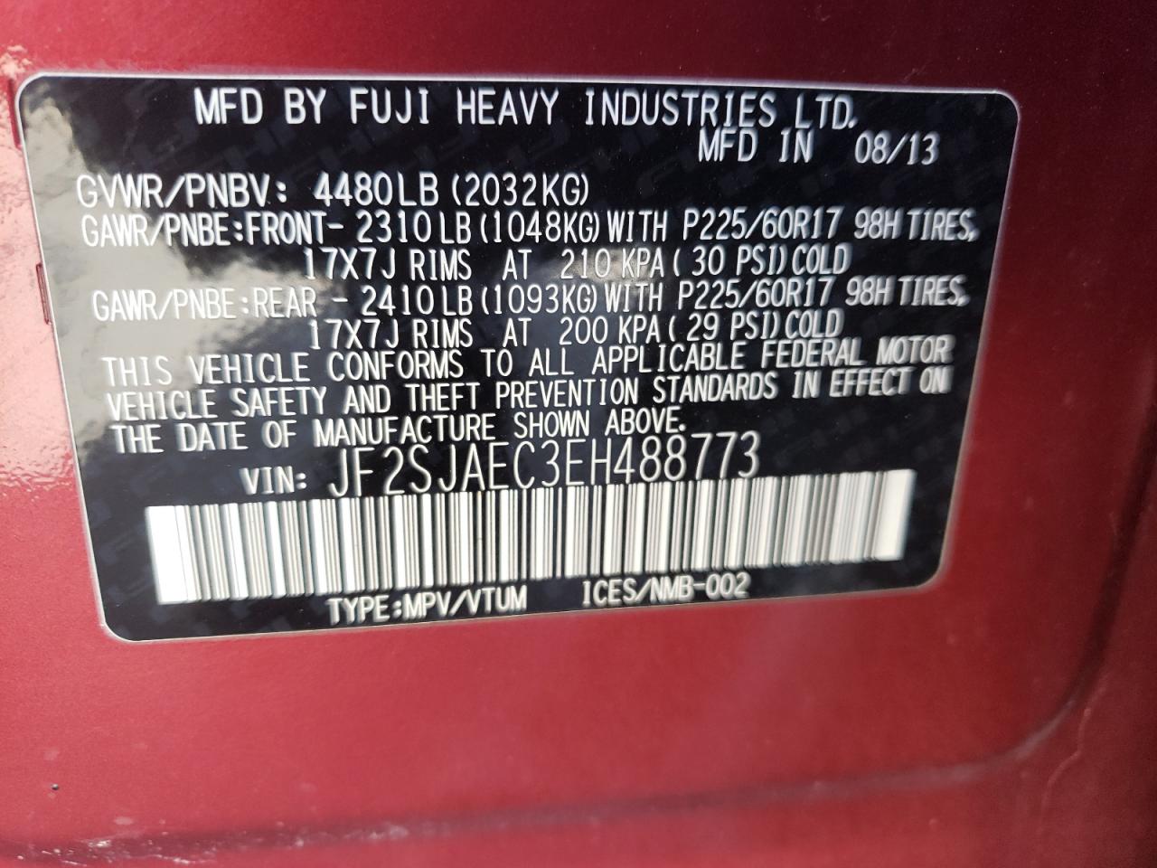 Photo 10 from auction – 2014 SUBARU FORESTER 2 with VIN JF2SJAEC3EH488773