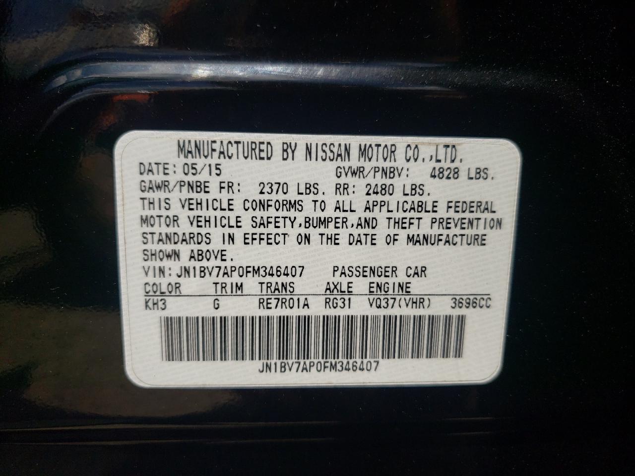 Photo 10 from auction – 2015 INFINITI Q50 BASE with VIN JN1BV7AP0FM346407