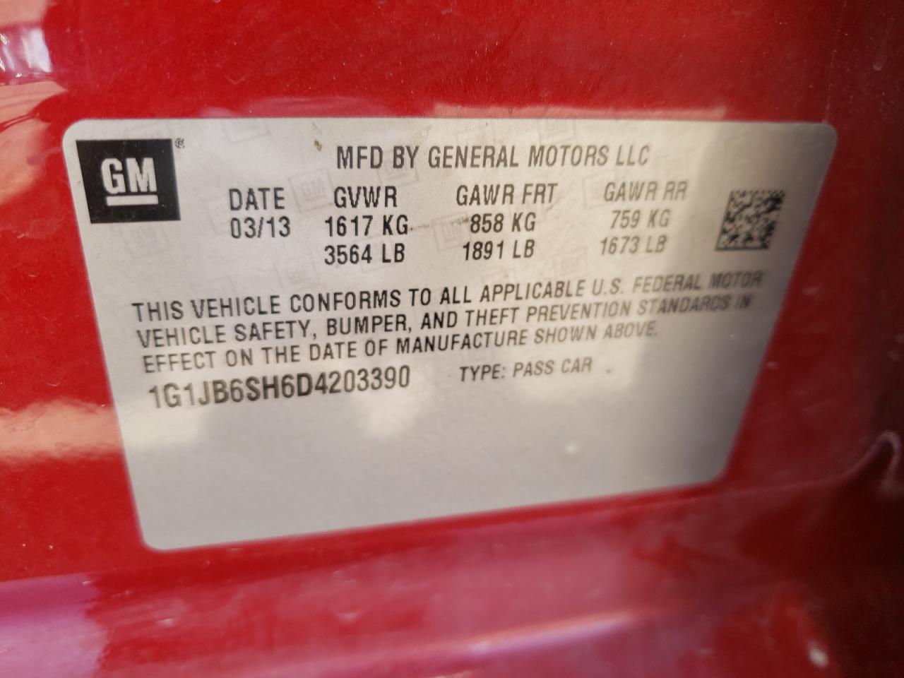 Photo 10 from auction – 2013 CHEVROLET SONIC LS with VIN 1G1JB6SH6D4203390