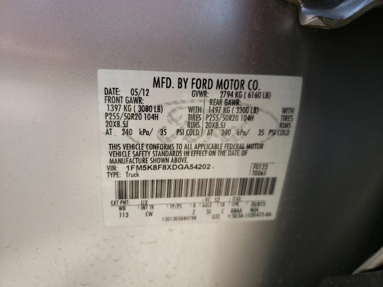 Photo 10 from auction – 2013 FORD EXPLORER L with VIN 1FM5K8F8XDGA54202