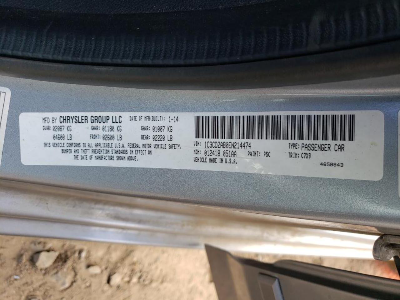Photo 10 from auction – 2014 DODGE AVENGER SE with VIN 1C3CDZAB0EN214474