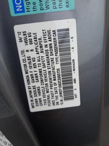 Photo 10 from auction – 2012 HONDA CR-Z EX with VIN JHMZF1D62CS003726