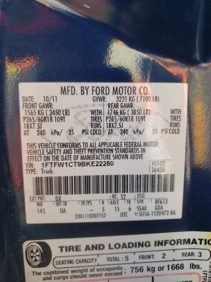 Photo 10 from auction – 2011 FORD F150 SUPER with VIN 1FTFW1CT9BKE22280