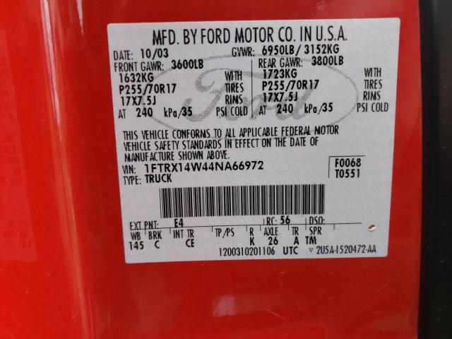 Photo 10 from auction – 2004 FORD F150 with VIN 1FTRX14W44NA66972