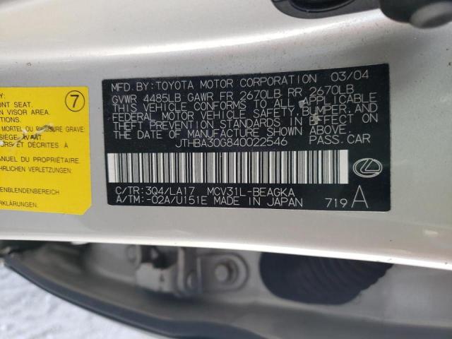 Photo 10 from auction – 2004 LEXUS ES 330 with VIN JTHBA30G840022546