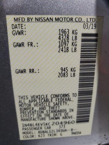 Photo 10 from auction – 2019 NISSAN ALTIMA SL with VIN 1N4BL4EV5KC204960