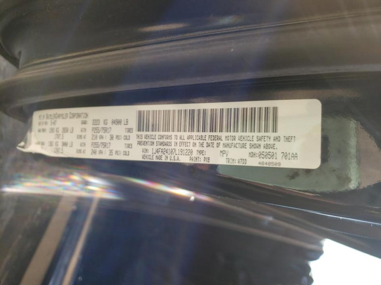 Photo 10 from auction – 2007 JEEP WRANGLER X with VIN 1J4FA24107L191220