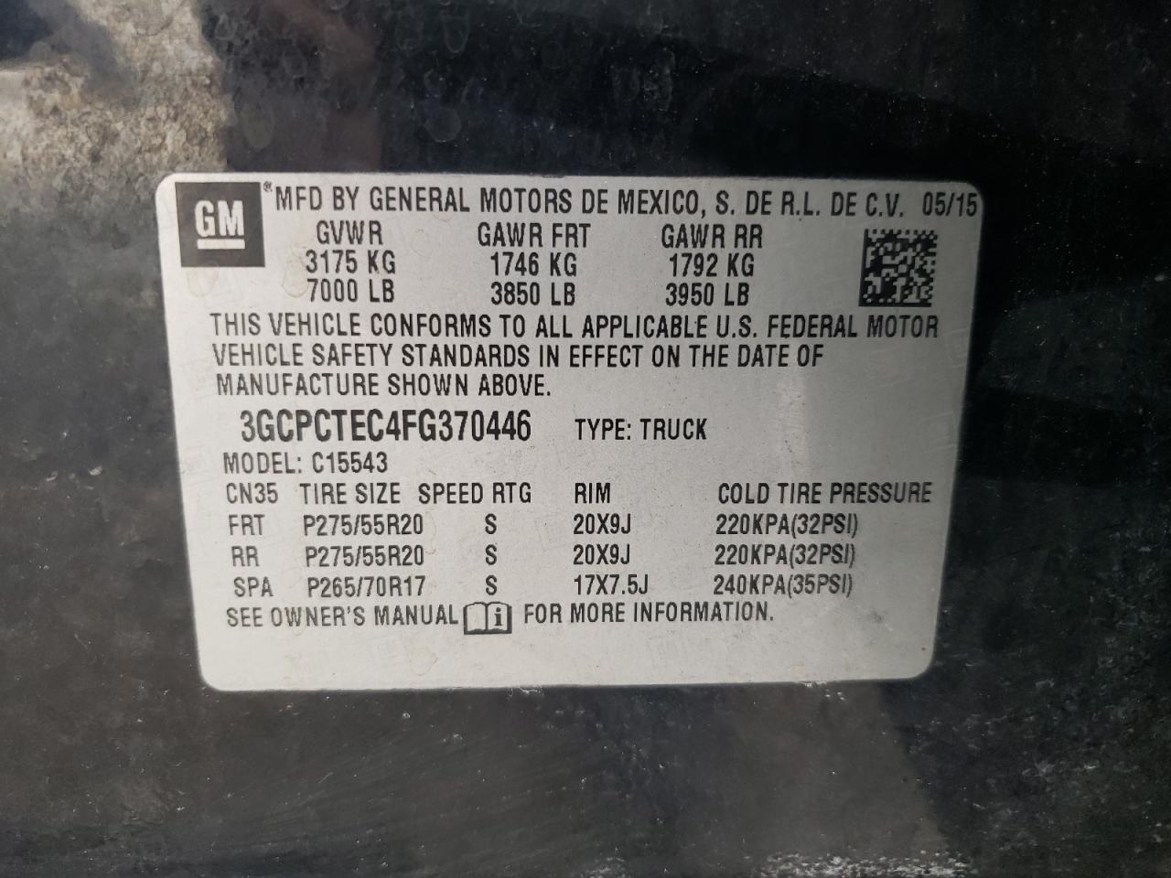Photo 10 from auction – 2015 CHEVROLET SILVERADO with VIN 3GCPCTEC4FG370446