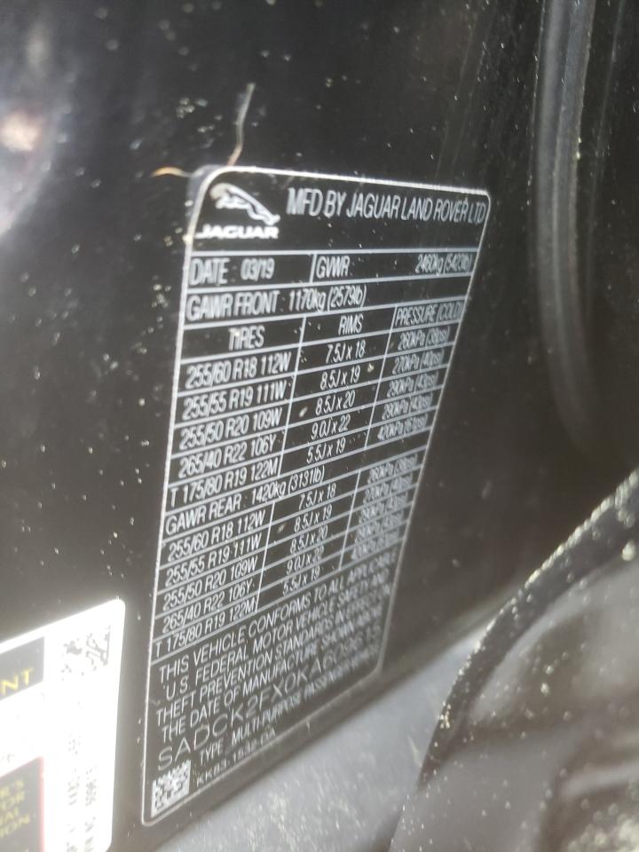 Photo 10 from auction – 2019 JAGUAR F-PACE PRE with VIN SADCK2FX0KA609615