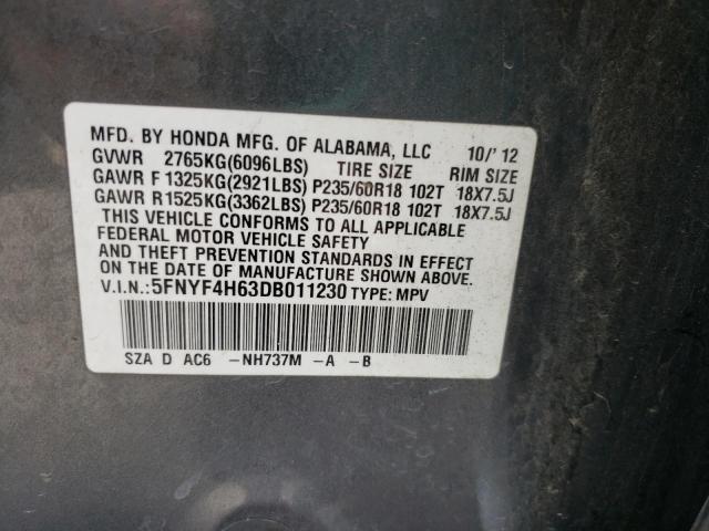 Photo 10 from auction – 2013 HONDA PILOT EXL with VIN 5FNYF4H63DB011230