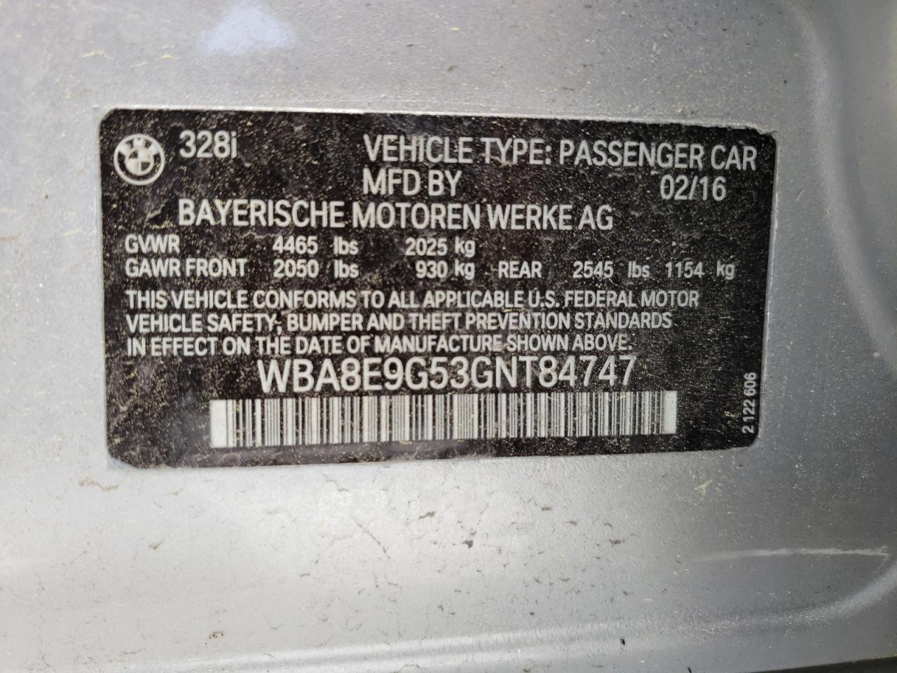 Photo 10 from auction – 2016 BMW 328 I SULE with VIN WBA8E9G53GNT84747