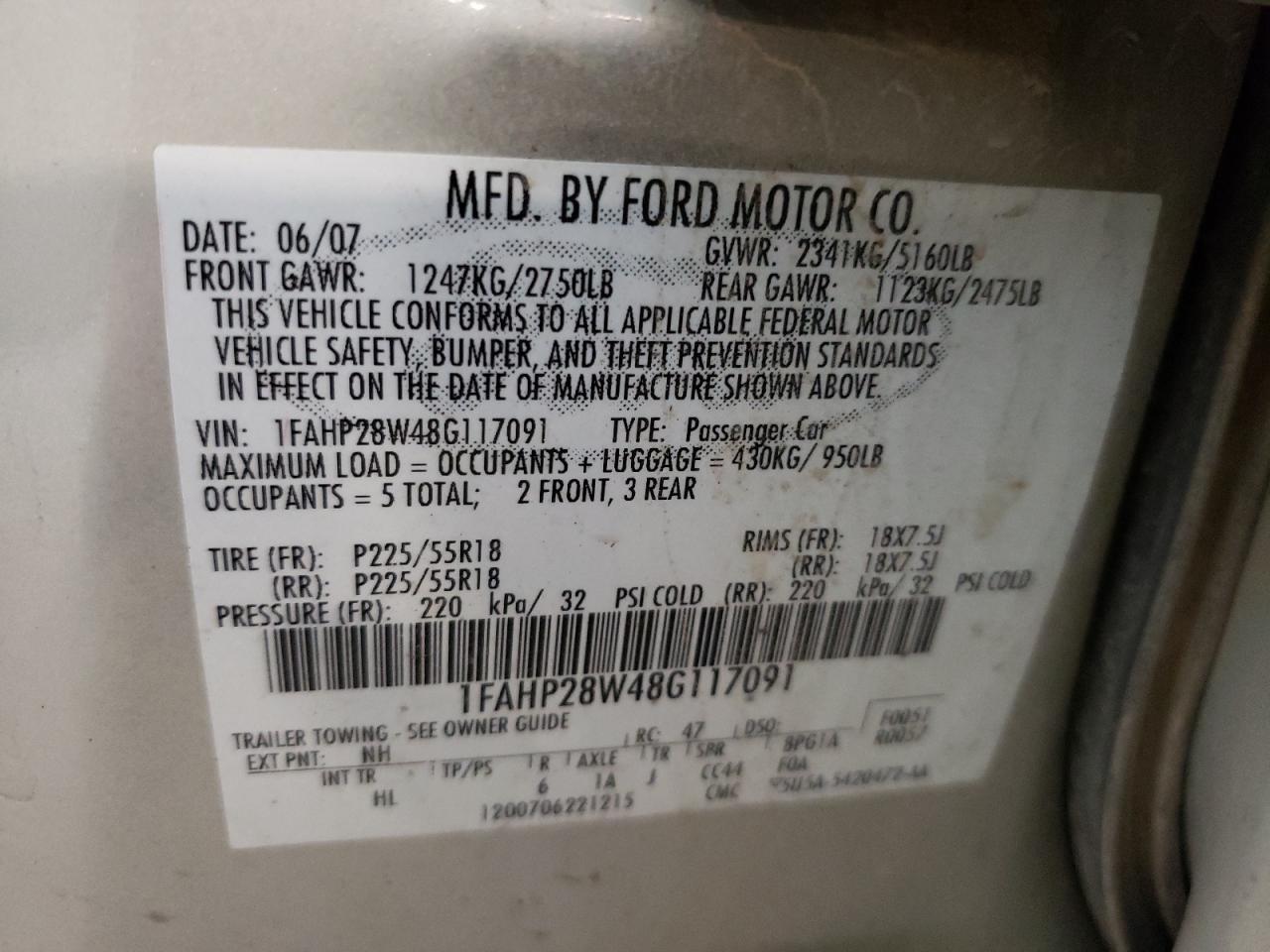 Photo 10 from auction – 2008 FORD TAURUS LIM with VIN 1FAHP28W48G117091