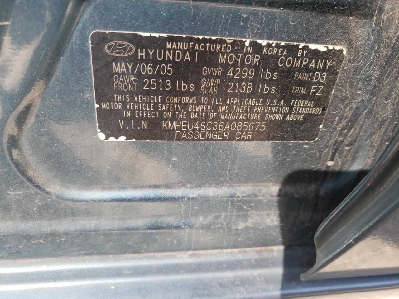 Photo 10 from auction – 2006 HYUNDAI SONATA with VIN KMHEU46C36A085675