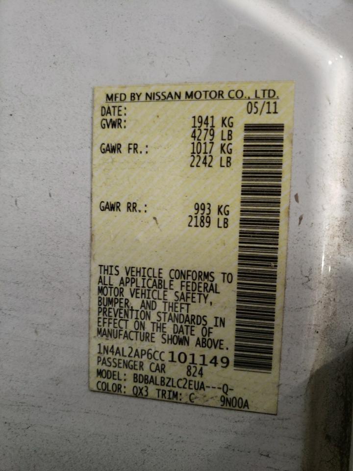 Photo 10 from auction – 2012 NISSAN ALTIMA BAS with VIN 1N4AL2AP6CC101149