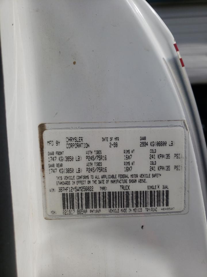 Photo 10 from auction – 1998 DODGE RAM 1500 with VIN 3B7HF12Y5WM256022