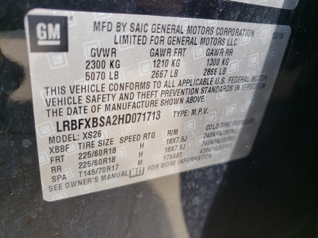 Photo 10 from auction – 2017 BUICK ENVISION E with VIN LRBFXBSA2HD071713