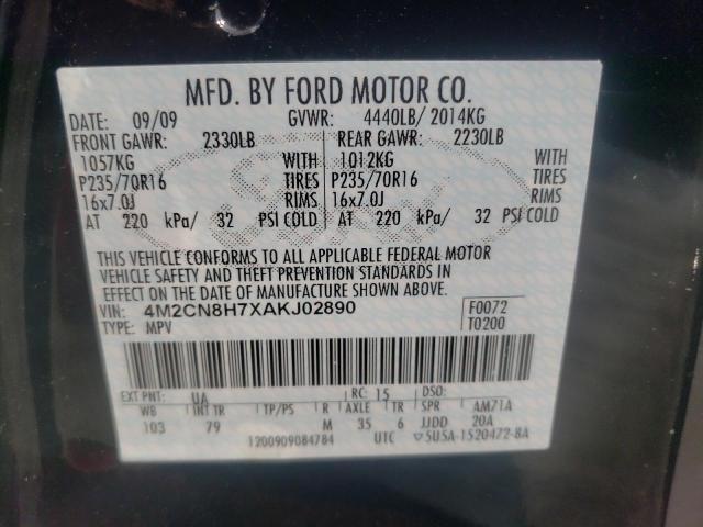 Photo 10 from auction – 2010 MERCURY MARINER PR with VIN 4M2CN8H7XAKJ02890