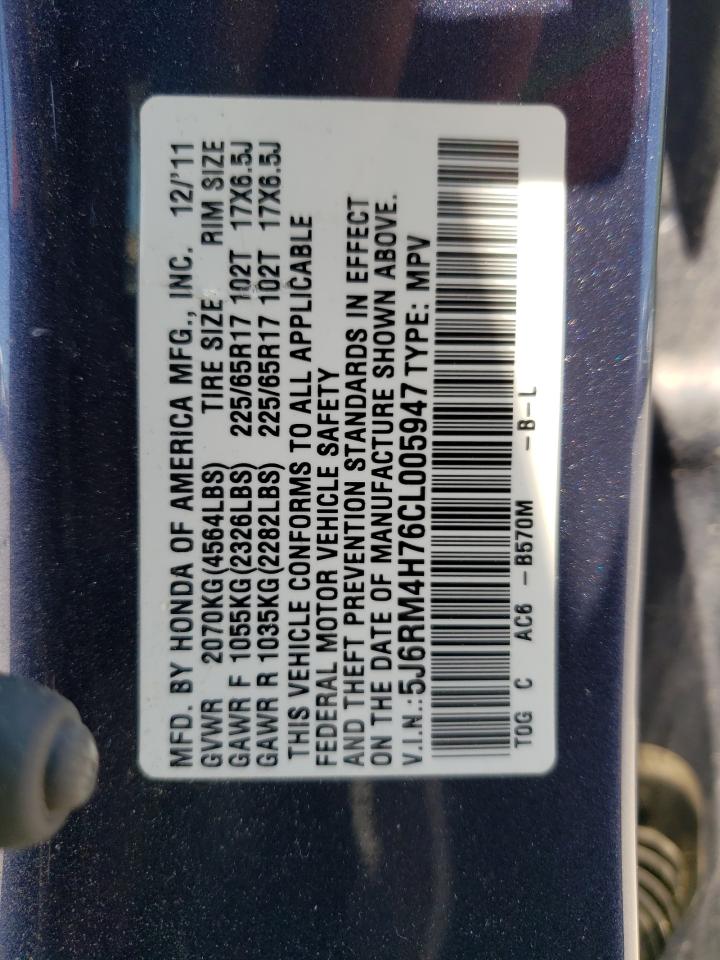 Photo 10 from auction – 2012 HONDA CR-V EXL with VIN 5J6RM4H76CL005947