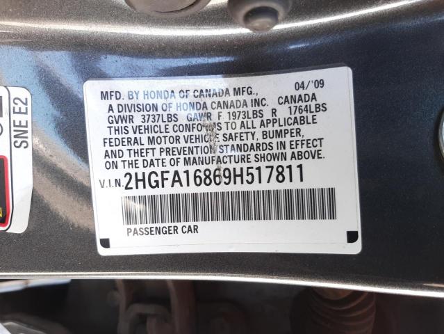 Photo 10 from auction – 2009 HONDA CIVIC EX with VIN 2HGFA16869H517811