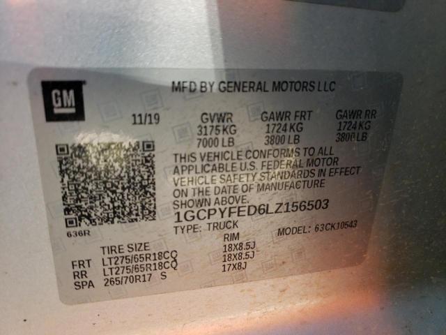 Photo 10 from auction – 2020 CHEVROLET SILVERADO with VIN 1GCPYFED6LZ156503