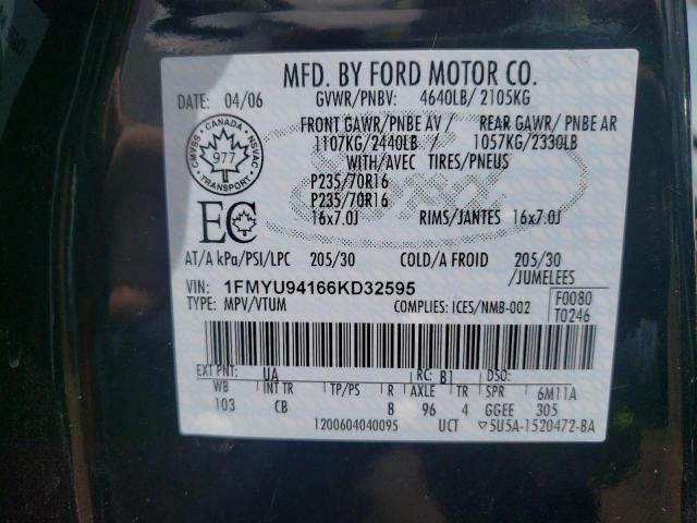 Photo 10 from auction – 2006 FORD ESCAPE LIM with VIN 1FMYU94166KD32595