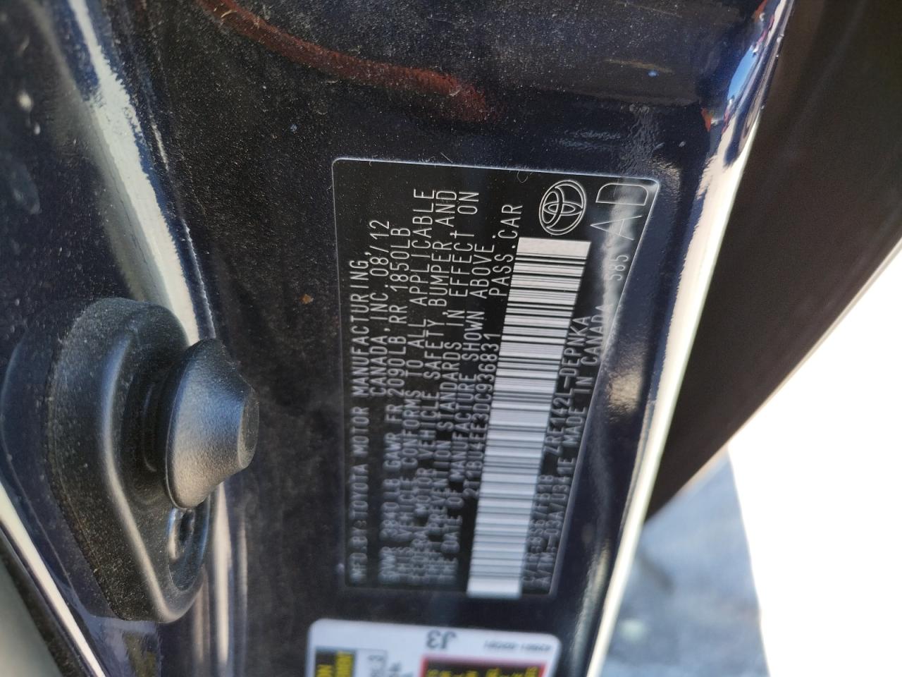 Photo 10 from auction – 2013 TOYOTA COROLLA BA with VIN 2T1BU4EE3DC936831