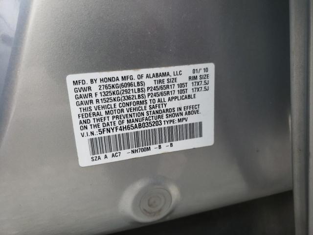 Photo 10 from auction – 2010 HONDA PILOT EXL with VIN 5FNYF4H65AB035203