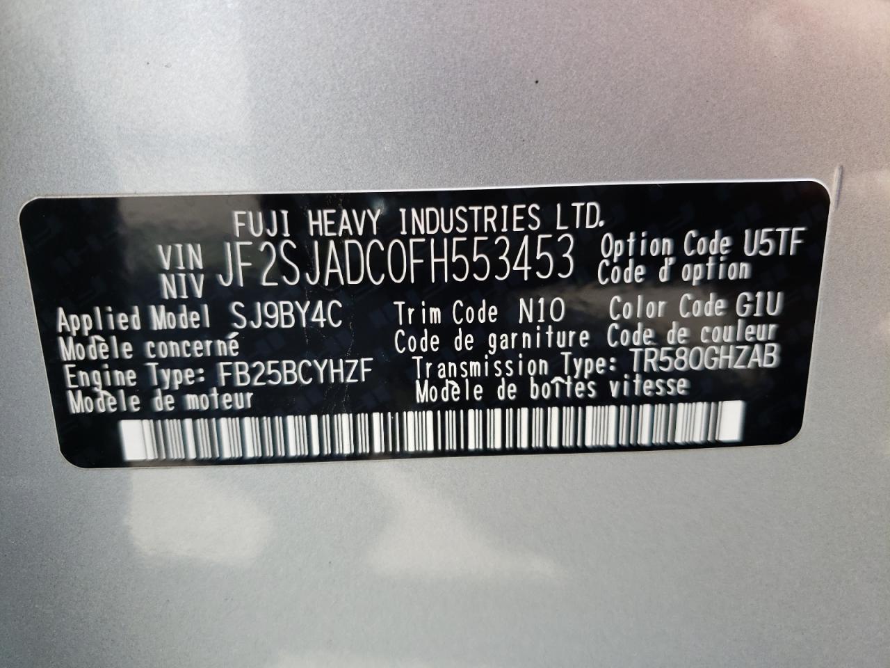 Photo 10 from auction – 2015 SUBARU FORESTER 2 with VIN JF2SJADC0FH553453
