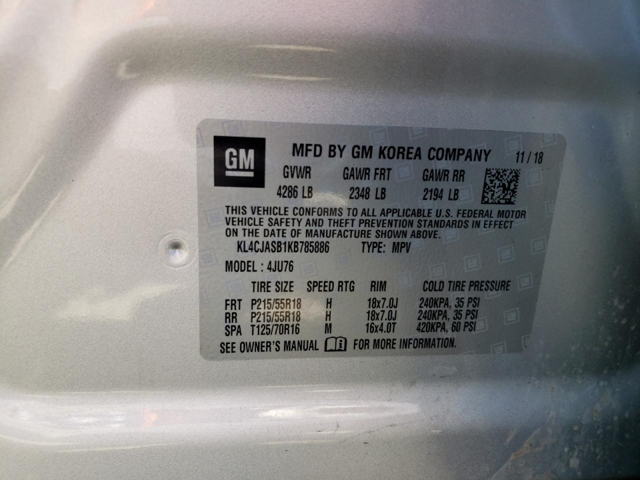 Photo 10 from auction – 2019 BUICK ENCORE PRE with VIN KL4CJASB1KB785886