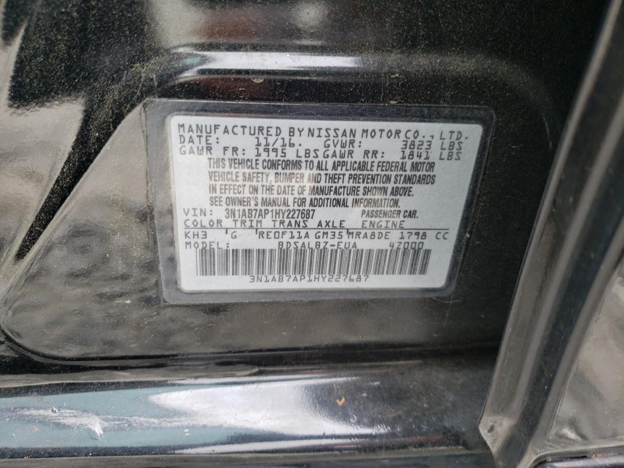 Photo 10 from auction – 2017 NISSAN SENTRA S with VIN 3N1AB7AP1HY227687
