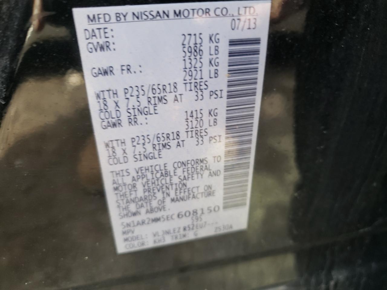 Photo 10 from auction – 2014 NISSAN PATHFINDER with VIN 5N1AR2MM5EC608150