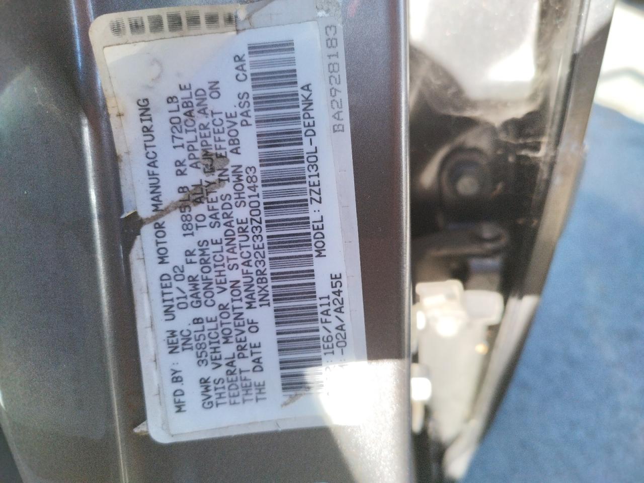Photo 10 from auction – 2003 TOYOTA COROLLA CE with VIN 1NXBR32E33Z001483