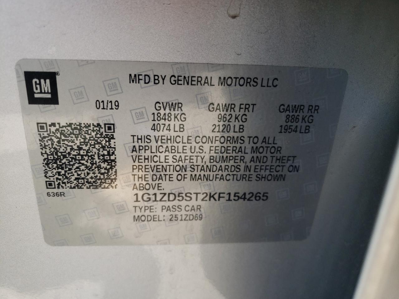 Photo 10 from auction – 2019 CHEVROLET MALIBU LT with VIN 1G1ZD5ST2KF154265