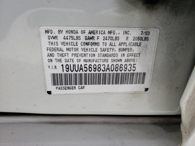 Photo 10 from auction – 2003 ACURA 3.2TL TYPE with VIN 19UUA56983A086935