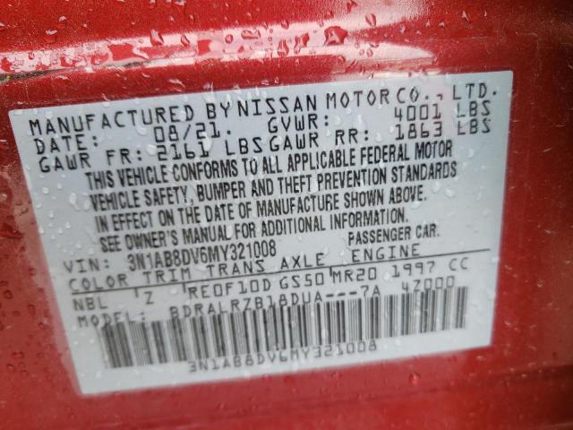 Photo 10 from auction – 2021 NISSAN SENTRA SR with VIN 3N1AB8DV6MY321008